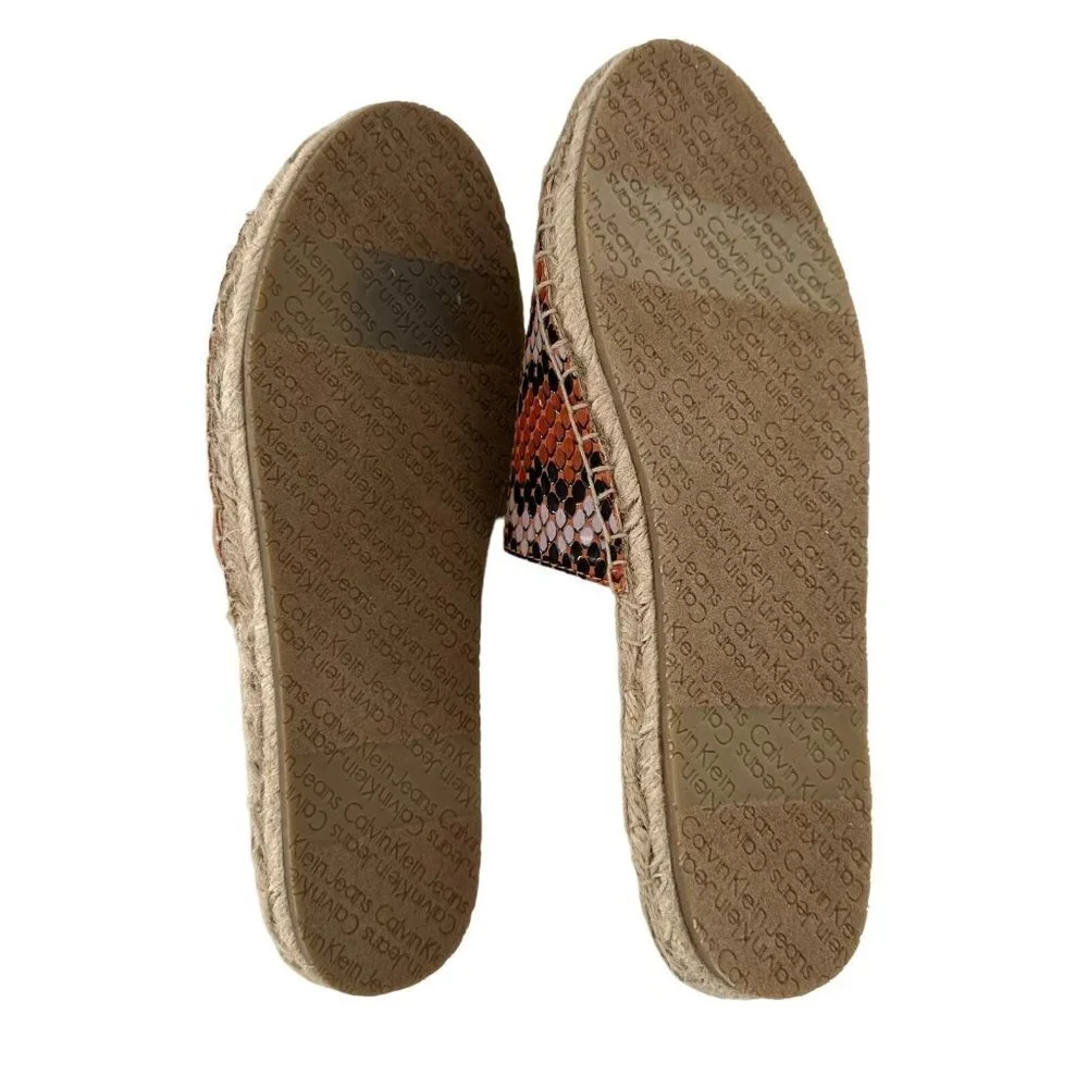 NEW Calvin Klein Pessa Chevron Snake Espadrille Slides in Tangerine Size 6.5